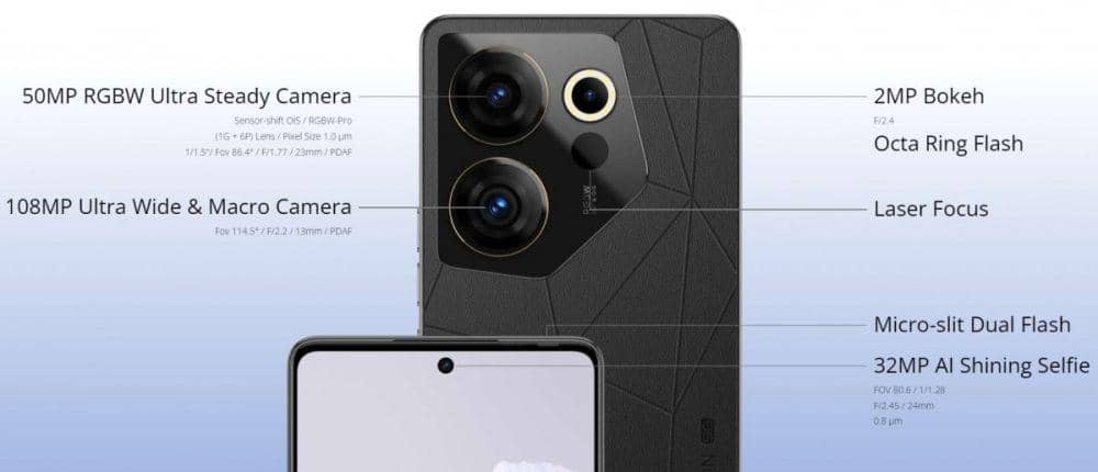 konfigurasi kamera belakang dan depan Tecno Camon 20 Premier 5G (tecno-mobile.com)