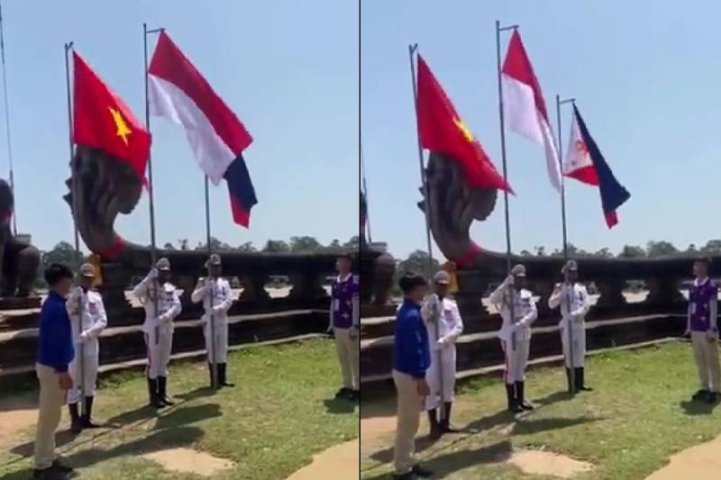 Tiang bendera di podium marathon putri SEA Games 2023 (twitter.com/selebtwit3r)