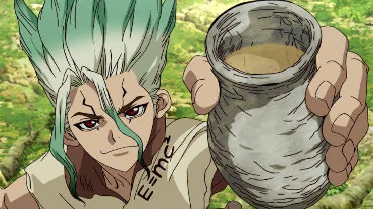 Senku mengumpulkan cairan untuk membebaskan manusia dari pembatuan. (dok. TMS Entertainment/Dr. Stone)