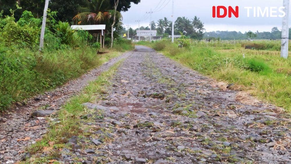 Belasan tahun jalan rusak di Dusun Selorejo, Kaligondo, Genteng, Banyuwangi. (FOTO: IDN Times/ Agung Sedana)
