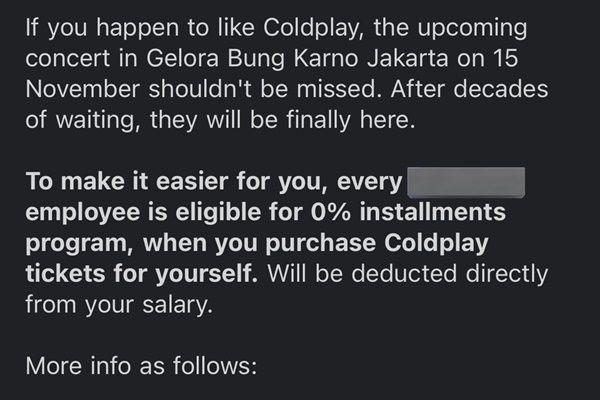 Bos Ini Beri Pinjaman 0 Persen ke Karyawan untuk Nonton Coldplay