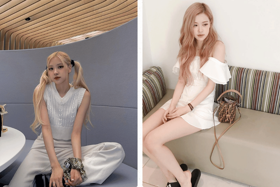 potret dua gaya ootd dengan outfit putih Rosé Blackpink (instagram.com/roses_are_rosie)