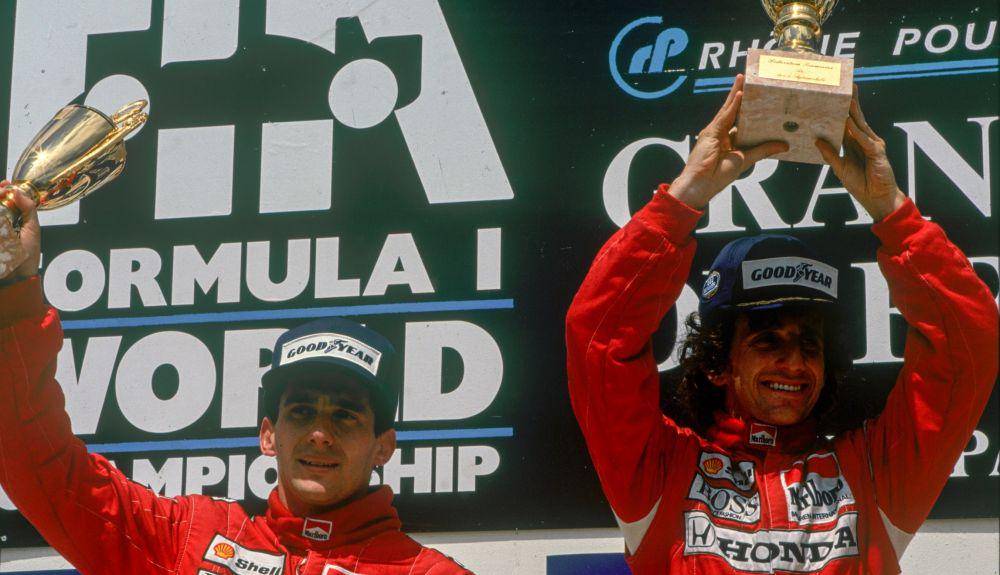Alain Prost dan Ayrton Senna membawa McLaren menang 1-2 di GP Perancis 1988. (twitter.com/McLaren)