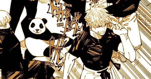 Gojo mendapat tamparan dan tendangan sebagai bentuk support dari para muridnya ( Dok. Shueisha / Jujutsu Kaisen )