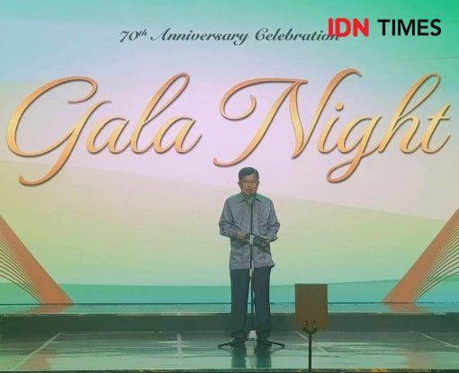 Jusuf Kalla menyampaikan sambutan ketika HUT-70 Kalla Group. (IDN Times/Uni Lubis)