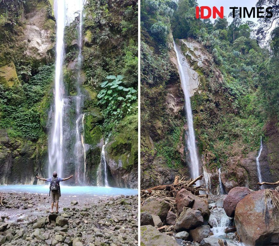 Kolase foto Air Terjun Dua Warna dulu dan sekarang (Dok. IDN Times)