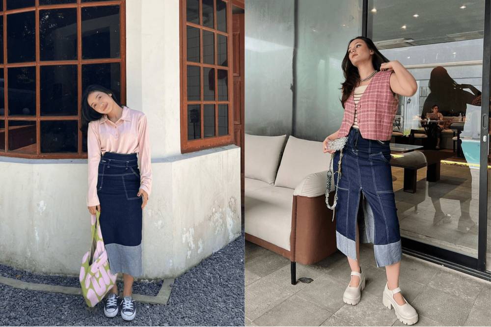 ide mix and match outfit dengan rok denim (instagram.com/darinestyp | instagram.com/adifanadira)