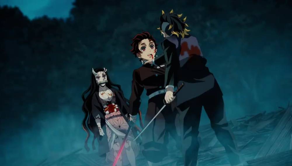 Genya mencekik Tanjiro (dok. Ufotable/ Kimetsu no Yaiba Swordsmith Village Arc)
