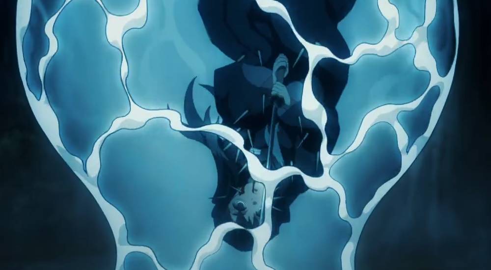 Muichiro terkurung dalam penjara air Gyokko (dok. Ufotable/ Kimetsu no Yaiba Swordsmith Village Arc)