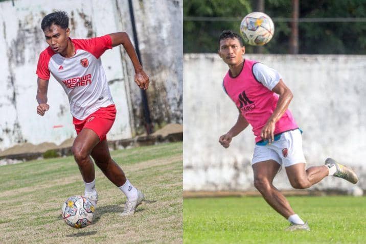 Ahmad Rusadi (kiri) dan Dhanu Syahputra (kanan) dalam sesi latihan bersama PSM Makassar. (Instagram.com/psm_makassar)