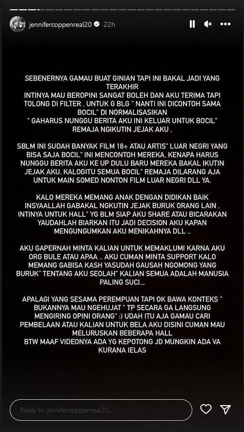 Klarifikasi Jennifer Coppen soal isu hamil di luar nikah (Instagram.com/jennifercoppenreal20)