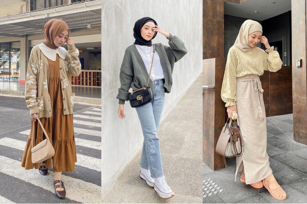 10 OOTD Hijab dengan Knitwear ala Meirani Amalia Putri, Manis!