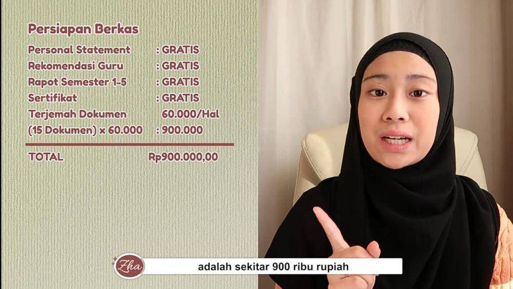 Cuplikan persiapan biaya kuliah ke luar negeri ala Zhafira Aqyla (youtube.com/@Zhafiraiha)