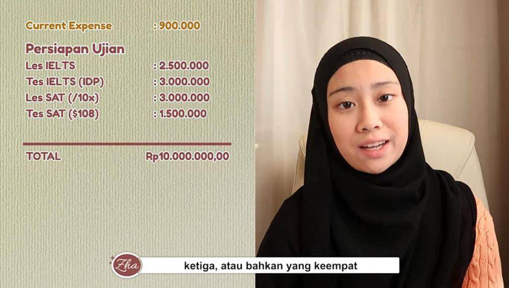 Cuplikan persiapan biaya kuliah ke luar negeri ala Zhafira Aqyla (youtube.com/@Zhafiraiha)