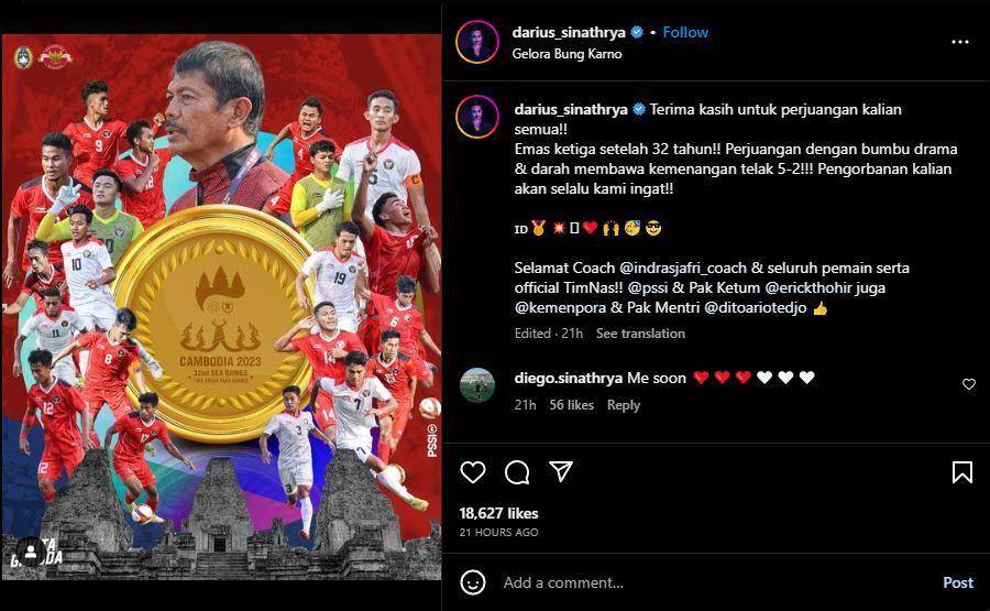Artis Indonesia nobar final Sea Games (instagram.com/darius_sinathrya)