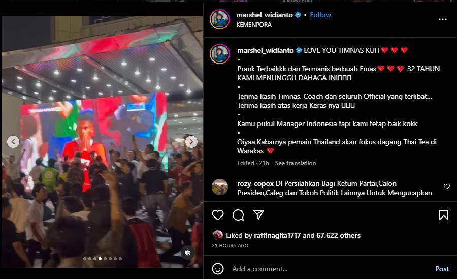 Artis Indonesia nobar final Sea Games (instagram.com/marshel_widianto)