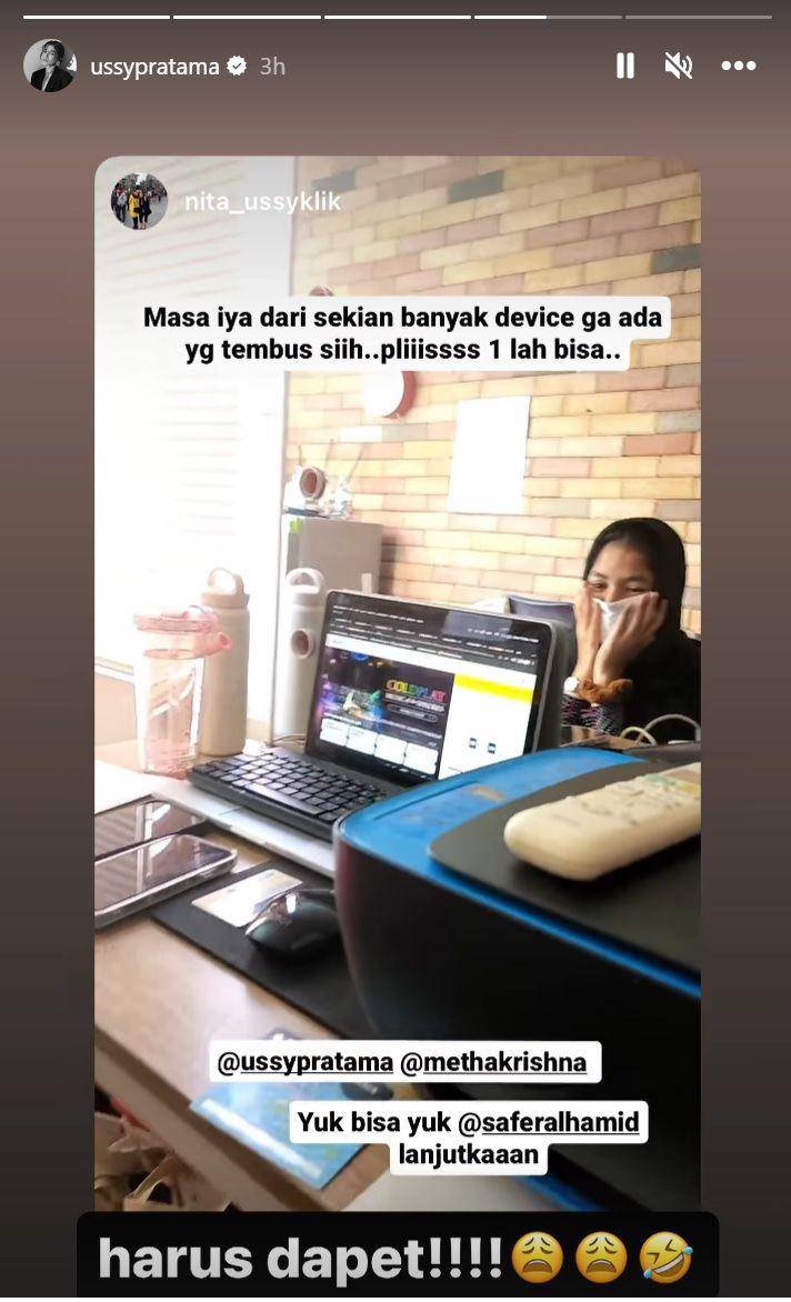 Ussy kalah war tiket Coldplay (instagram.com/ussypratama)