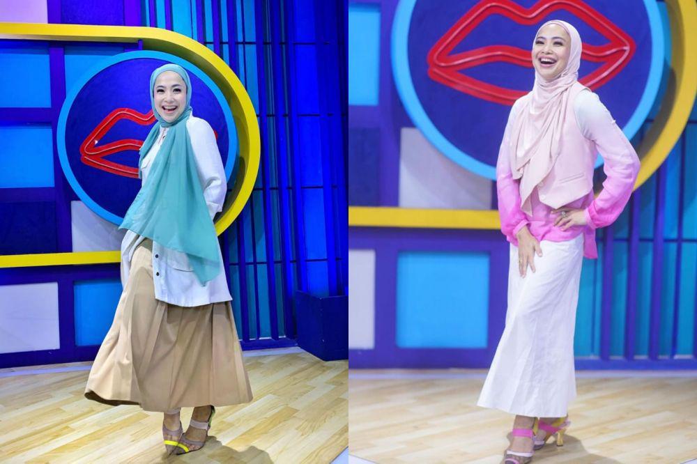 9 OOTD Hijab ala Feni Rose, Cocok buat Ibu Gaul!