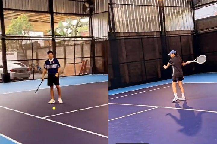 potret Gege Elisa bermain tenis (tiktok.com/rans.rn)