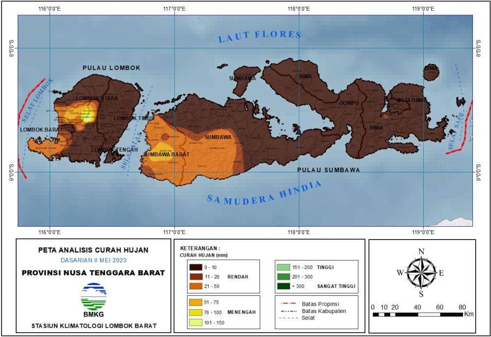 Analisis curah hujan dasarian III 2023 di NTB. (dok. BMKG Staklim NTB)