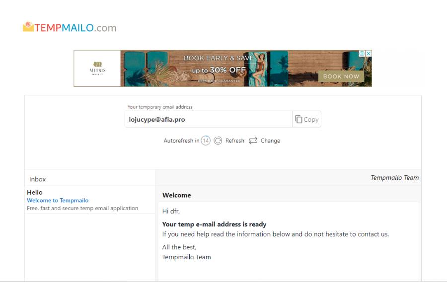 cara pakai email sementara (dok. tempmailo.com)