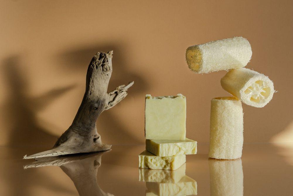 Loofah dan sabun batang ramah lingkungan (pexels.com/Mikhail Nilov)