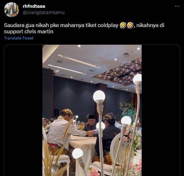 viral pengantin menikah dengan mahar tiket Coldplay (twitter.com/orangdalamkamu)