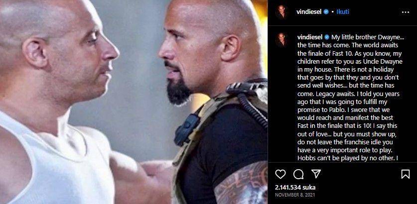 unggahan Instagram Vin Diesel (instagram.com/vindiesel)