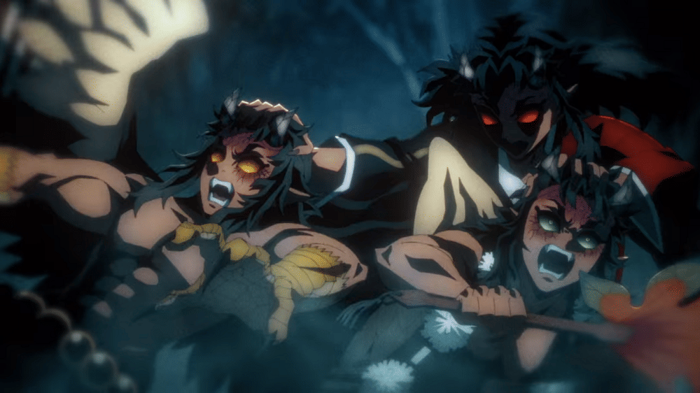 Sekido menyerap Urogi dan Karaku (dok. Ufotable/ Kimetsu no Yaiba Swordsmith Village Arc)