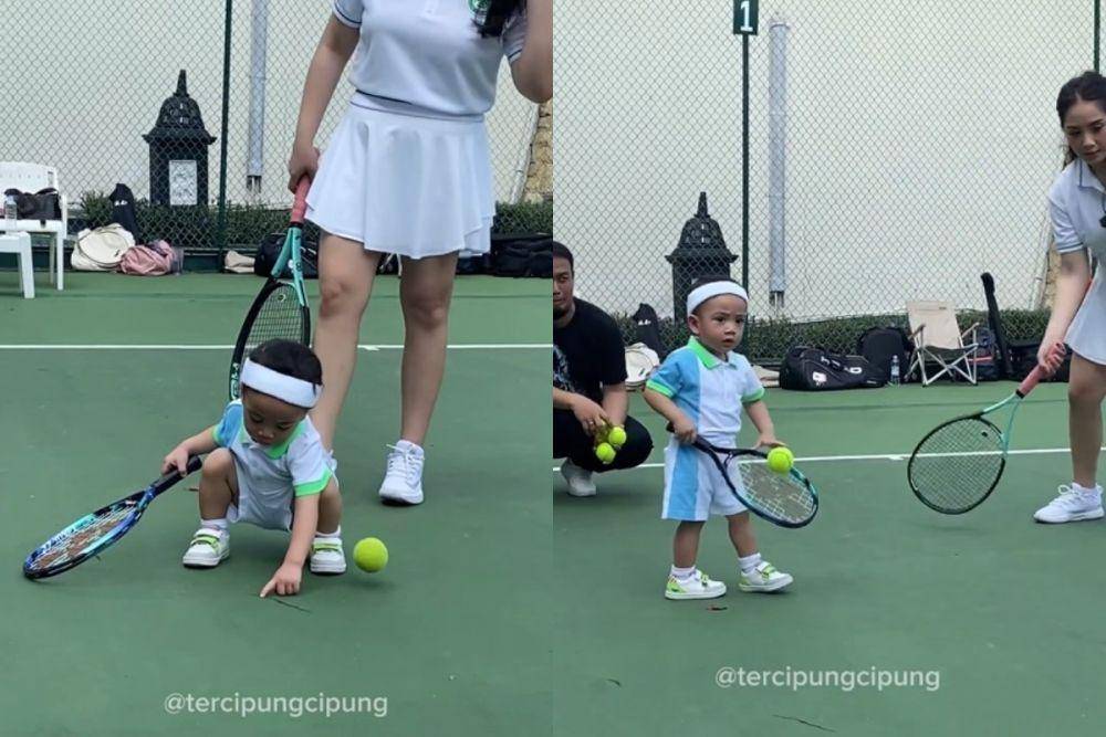 potret di belakang layar pemotretan tenis Rayyanza dan Nagita (instagram.com/tercipungcipung)
