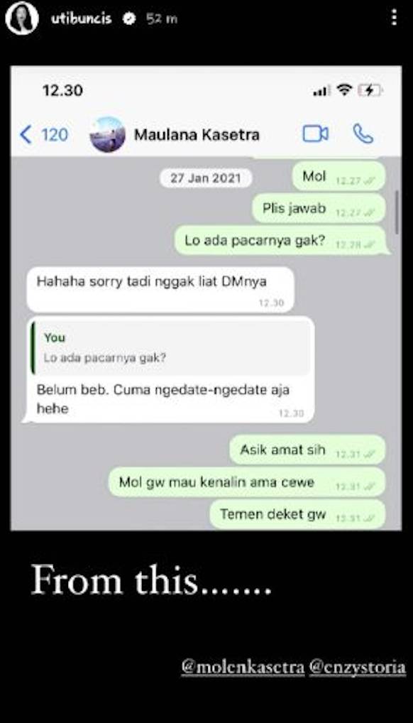 momen perjalanan cinta Enzy dan Molen (instagram.com/utibuncis)