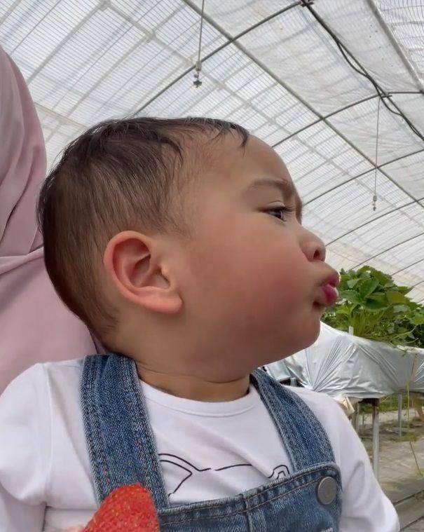 potret Rayyanza makan strawberi (instagram.com/riniperdiyanti)