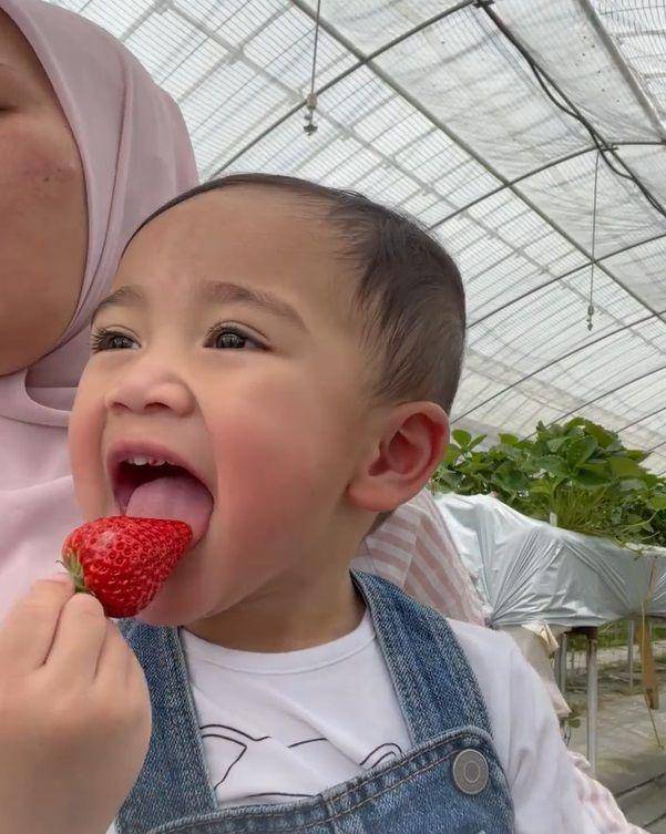 potret Rayyanza makan strawberi (instagram.com/riniperdiyanti)