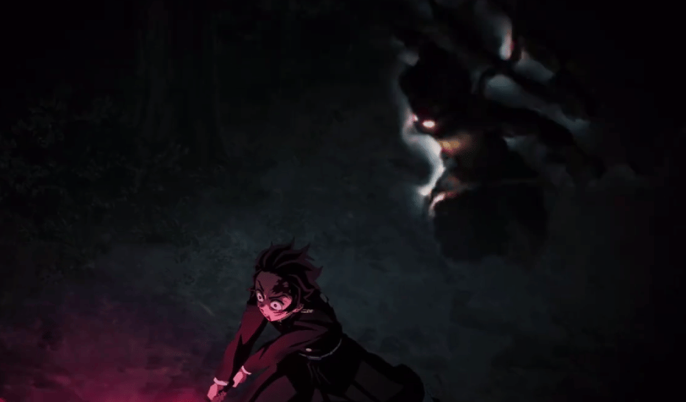 Tanjiro merasakan sosok iblis di belakangnya (dok. Ufotable/ Kimetsu no Yaiba Swordsmith Village Arc)