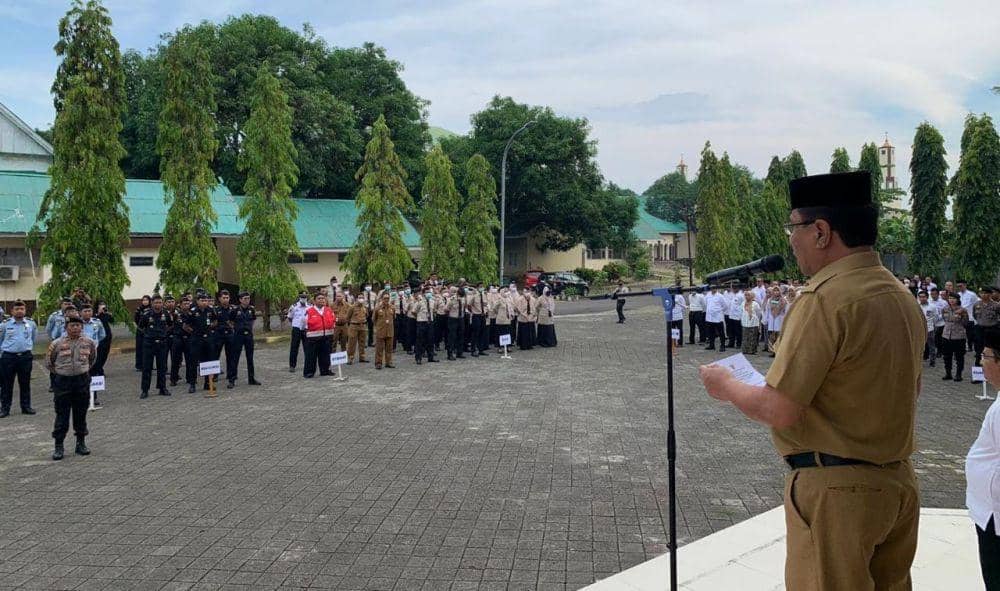 Asisten 1 Pmprov Sulsel, Andi Aslam wakili Gubernur Sulsel pimpin Apel Siaga persiapan penyambutan jemaah haji 2023. (Istimewa)