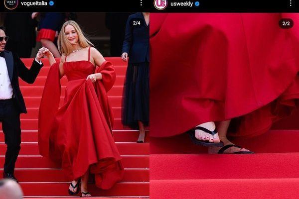 8 Potret Jennifer Lawrence Pakai Sandal Jepit di Cannes Film Festival