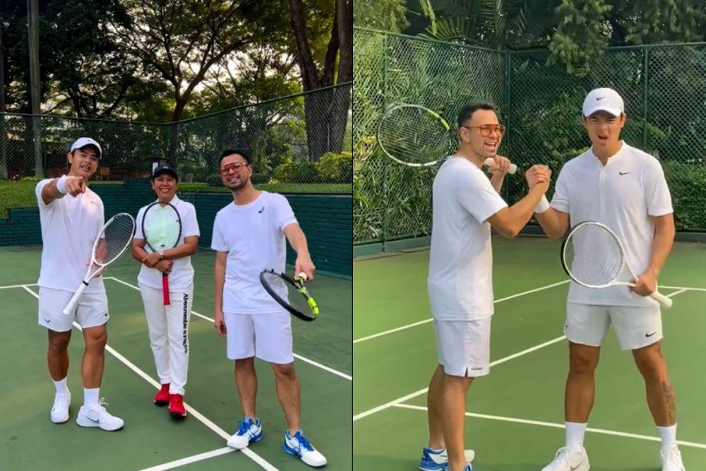 Jelang Lagi-Lagi Tenis, 7 Potret Raffi dan Dion Wiyoko Latihan Bareng