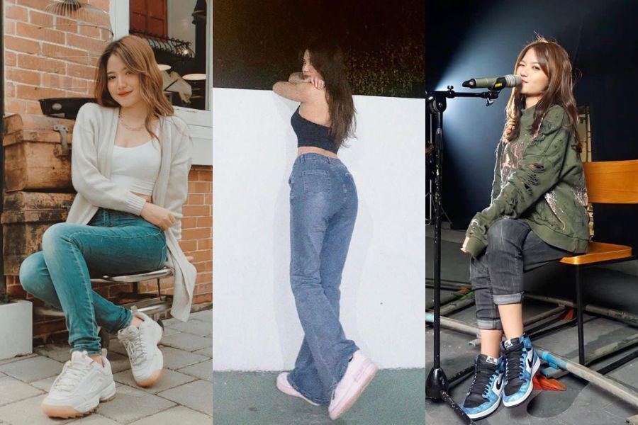 9 OOTD Denim ala Mirriam Eka, Kombinasikan dengan Sneakers!