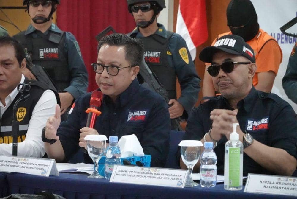 Jumpa pers pengungkapan penyelundupan 360 kilogram sisik trenggiling di Banjarmasin Kalimantan Selatan, Kamis (25/5/2023). Foto KLHK  (Kalsel), Rabu (17/5/2023). Foto KLHK Kalsel