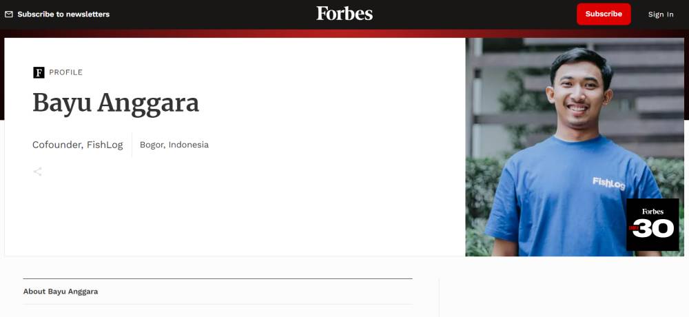 Bayu Anggara, Co-founder FishLog yang masuk Forbes 30 Under 30 Asia 2023 (forbes.com)