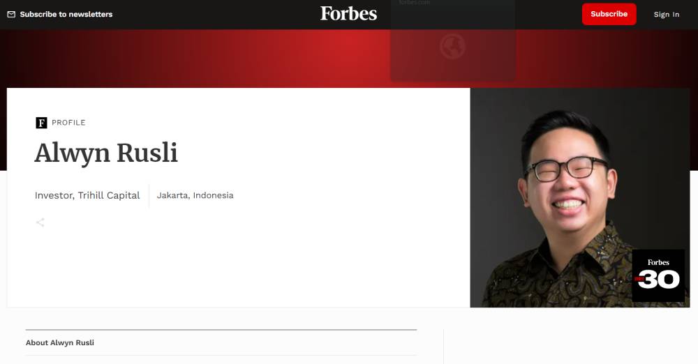 Alwyn Rusli, investor Trihill Capital yang masuk dalam Forbes 30 Under 30 Asia 2023 (forbes.com)
