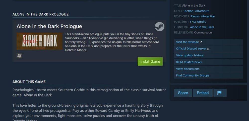 Alone in the Dark Prologue di Steam. (store.steampowered.com)