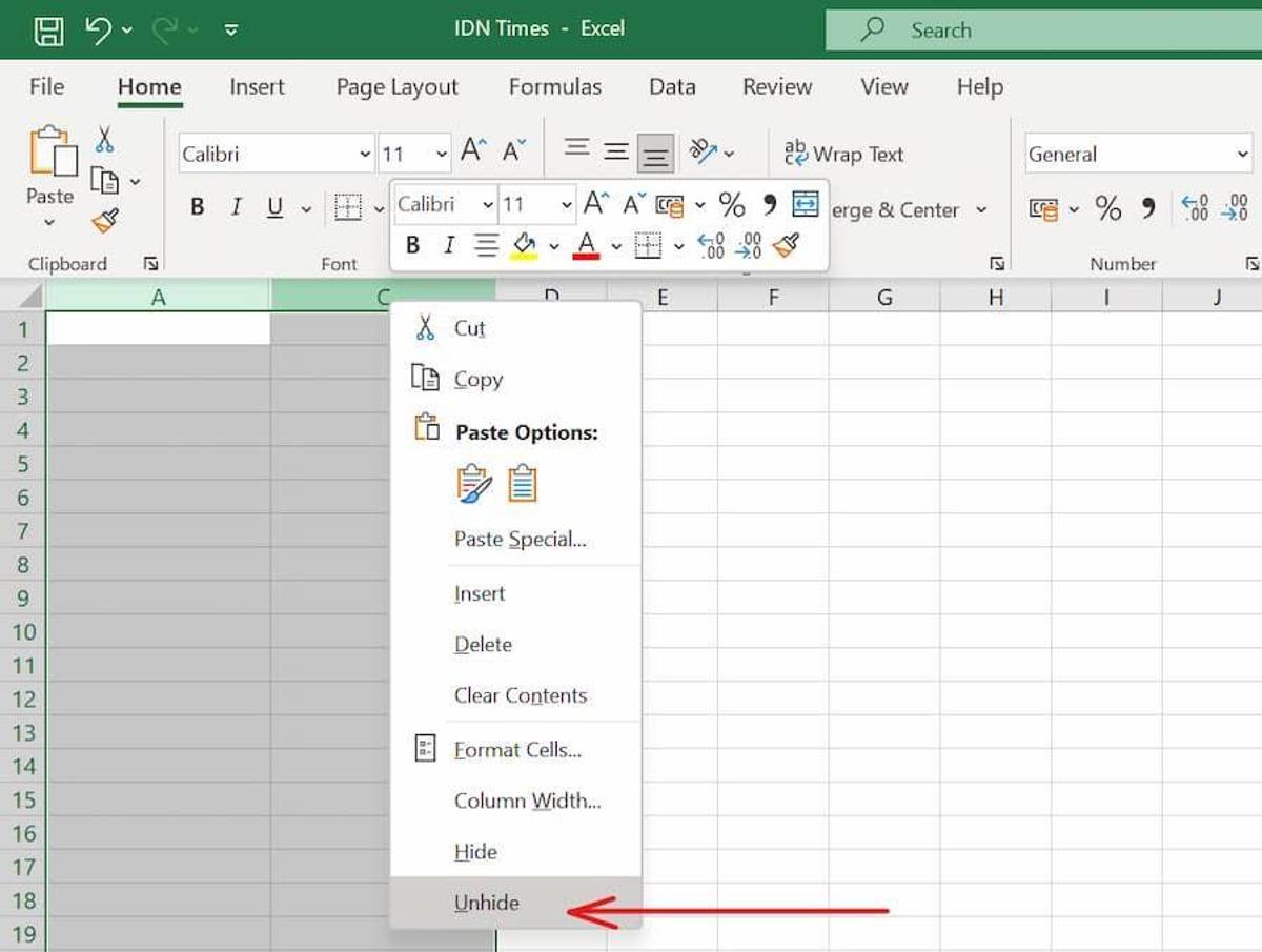 2 Cara Unhide Kolom di Excel dengan Cepat, Ini Tutorialnya | IDN Times