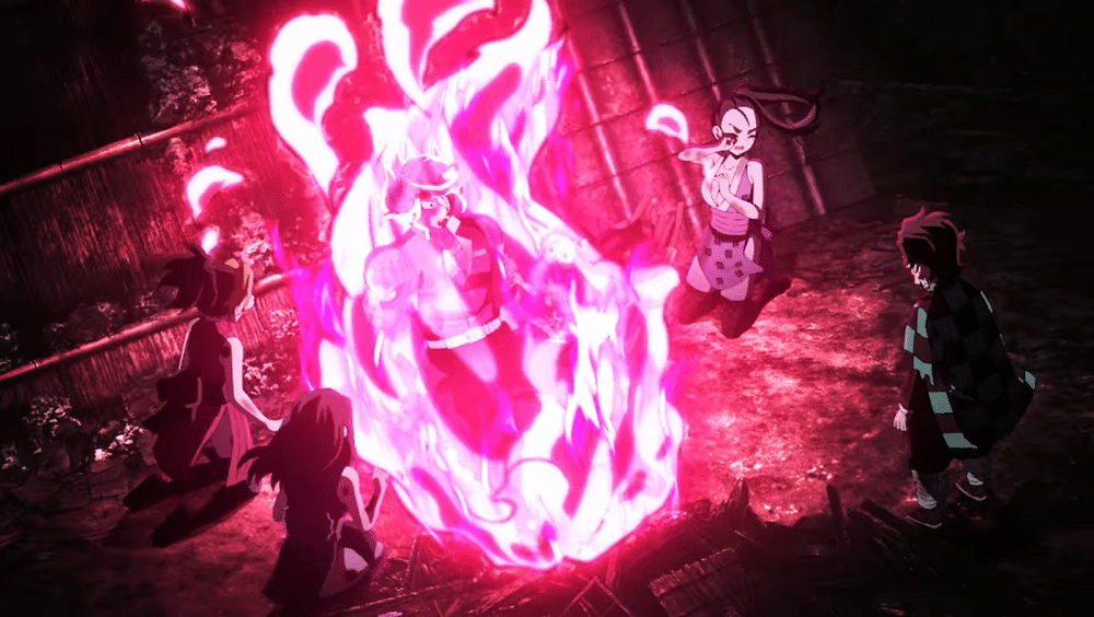 Nezuko menyembuhkan Tengen (dok. Ufotable/ Kimetsu no Yaiba)