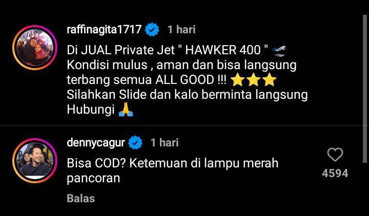 Raffi Ahmad jual pesawat jet (instagram.com/raffinagita1717)