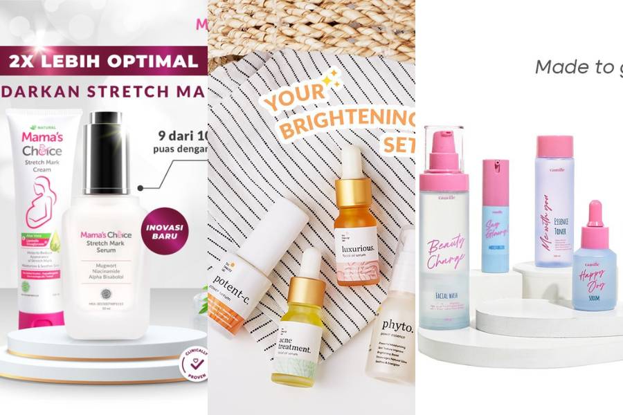 Rangkaian produk skincare yang aman untuk ibu hamil. (dok. Mama's Choice / instagram.com/camille.beauty / instagram.com/biobeautylab)