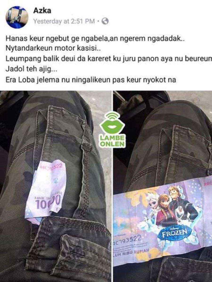 status facebook kocak nemu uang (instagram.com/lambeonlen)