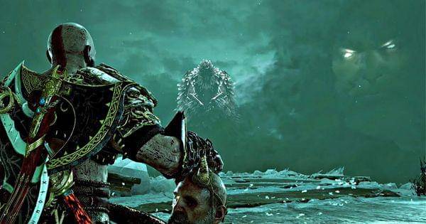 Kratos melihat bayangan Zeus di Helheim  ( Dok. Santa Monica Studio / God of War 2018 )