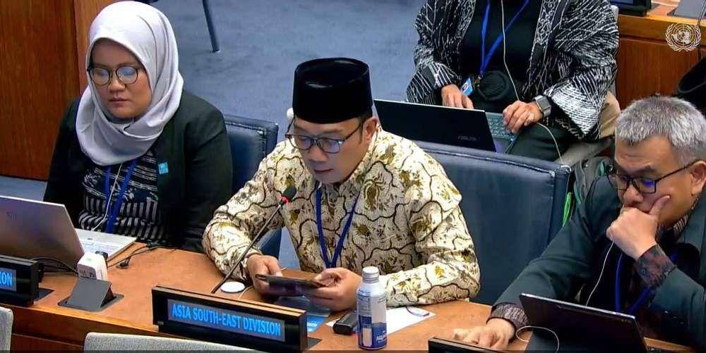 Ridwan Kamil saat menjadi pembicara dalam The 4th Meeting 2023 United Nations Group of Experts Geographical Name (UNGEGN) di New York, Amerika Serikat, pada 2 Mei 2023, waktu setempat. (jabarprov.go.id)