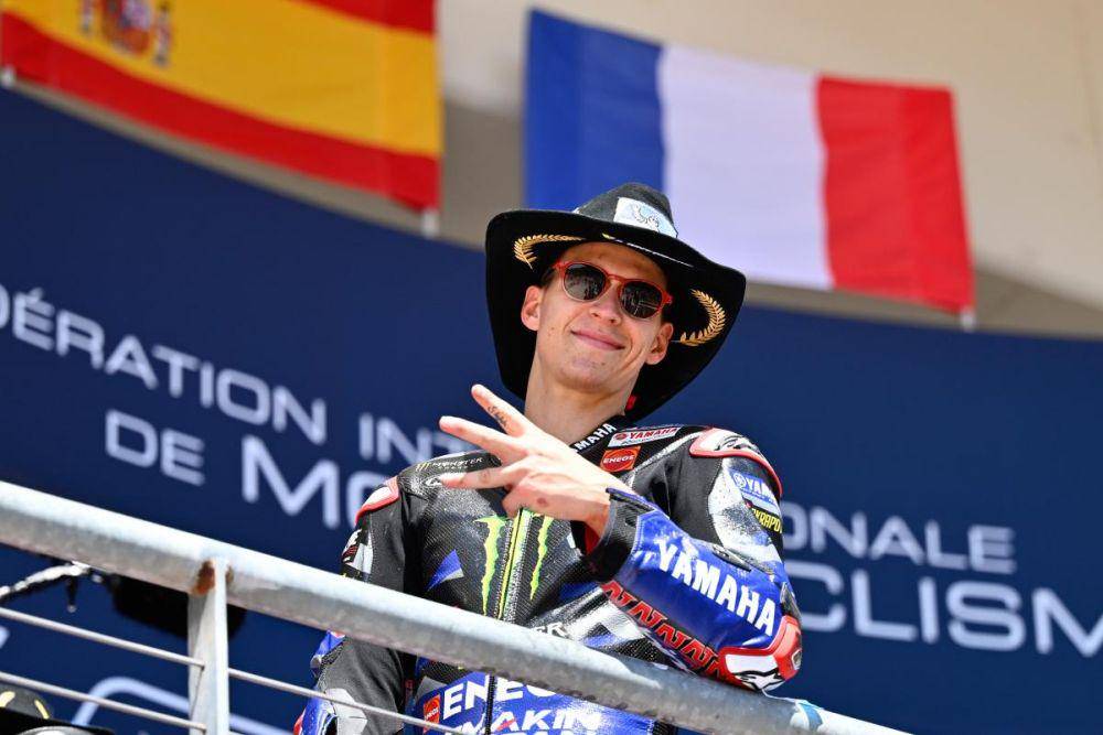 Fabio Quartararo saat naik podium di GP Amerika 2023. (motogp.com)